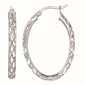 Sterling Silver Polished and Diamond-Cut Oval Hoop Earrings - 3/14"