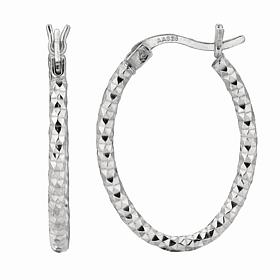 Sterling Silver Polished and Diamond-Cut Oval Hoop Earrings - 1/2"