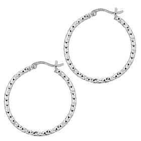 Sterling Silver Polished and Diamond-Cut Round Hoop Earrings - 15/16"
