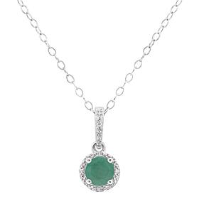 Sterling Silver Precious Gem and Diamond 5mm Round Pendant with Chain