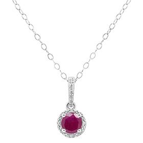 Sterling Silver Precious Gem and Diamond 5mm Round Pendant with Chain