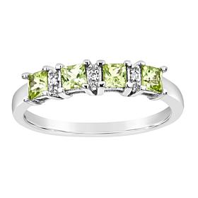Sterling Silver Princess-Cut Gemstone and Diamond Accent Band Ring