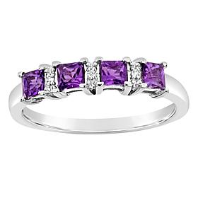 Sterling Silver Princess-Cut Gemstone and Diamond Accent Band Ring