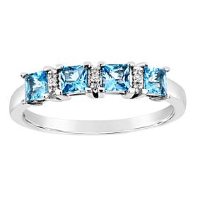Sterling Silver Princess-Cut Gemstone and Diamond Accent Band Ring