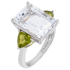 Sterling Silver Quartz and Peridot Emerald-Cut 3-Stone Engagement Ring