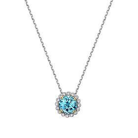 Sterling Silver Swiss Blue Topaz and Created White Sapphire Necklace