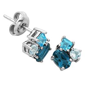 Sterling Silver Tonal Blue Topaz Cluster Stud Earrings
