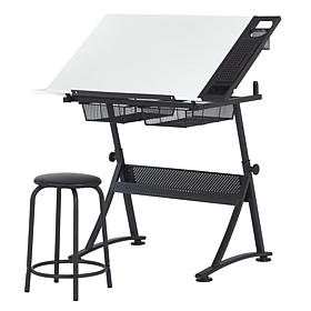Studio Designs Fusion 2-Piece Black and White Drafting Table Stool Set