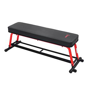 Sunny Health & Fitness Flat Bench w/Dumbbell Rack and Transport Wheels