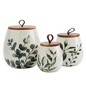 Tabletops Gallery Green Leaf 3-Piece Kitchen Canister Set