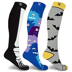 TagCo Extreme Fit Bones, Bats & Beasts Knee-High Compression Socks 3Pk