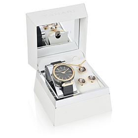Tahari Goldtone and Black Women's Crystal Watch and Jewelry Set