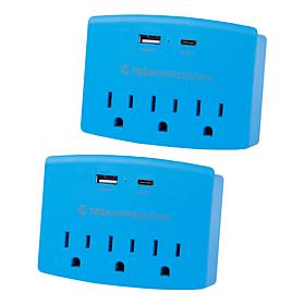 Tech Impressions Surge Protector with Outlets, USB and Shelf 2-pack