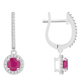 Top Choice Gems 5mm Gem and Diamond Hugger Hoop Dangle Earrings
