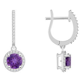 Top Choice Gems 6mm Gem and Diamond Hugger Hoop Dangle Earrings