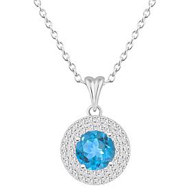 Top Choice Gems 7mm Round Gem and White Topaz Pendant with Chain