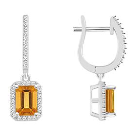 Top Choice Gems 7x5mm Emerald-Cut Gem and Diamond Dangle Earrings