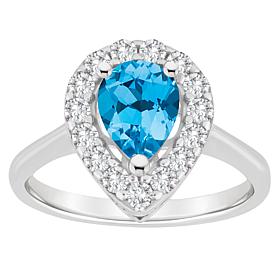 Top Choice Gems 8x5mm Pear-Shaped Gem and White Topaz Halo Ring