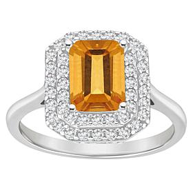 Top Choice Gems 8x6mm Emerald-Cut Gem and White Topaz Double Halo Ring
