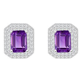 Top Choice Gems 8x6mm Emerald-Cut Gem and White Topaz Stud Earrings