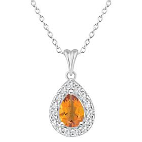 Top Choice Gems 8x6mm Pear Gem and White Topaz Pendant with Chain