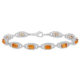 Top Choice Gems Gem and White Topaz 6x4mm Emerald-Cut Halo Bracelet