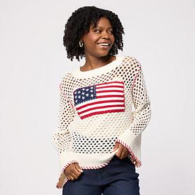 Tower Hill by Christie Brinkley American Flag Cotton Sweater