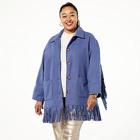 Tower Hill by Christie Brinkley Brushed Faux Melton Jacket with Fringe