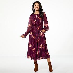 Tower Hill by Christie Brinkley Crinkle Chiffon Ruffle Front Maxi 