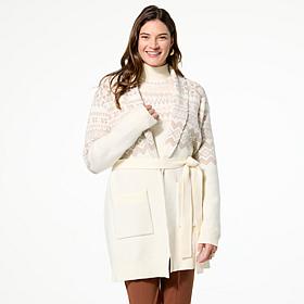 Tower Hill by Christie Brinkley Fair Isle Sweater Knit Belted Coatigan