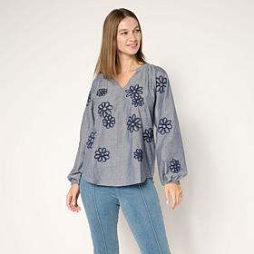 Tower Hill by Christie Brinkley Floral Applique Long Sleeve Top