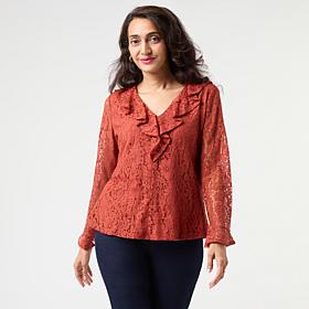 Tower Hill by Christie Brinkley Lace Ruffle Blouse