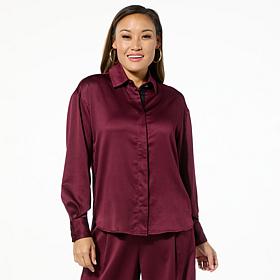 Tower Hill by Christie Brinkley Relaxed Satin Button-Down Top
