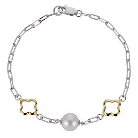 Two-Tone 8-8.5mm Cultured Freshwater Pearl 7-1/2" Clover Bracelet