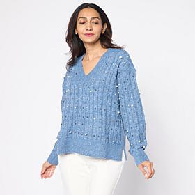 TWRHLL by Christie Brinkley Embellished Cable Knit Sweater