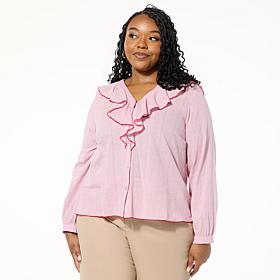 TWRHLL by Christie Brinkley Ruffle Front Blouse