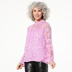 TWRHLL by Christie Brinkley Sequined Lace Bell Sleeve Blouse