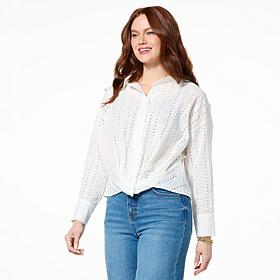 TWRHLL by Christie Brinkley Twist-Front Button-Down Blouse