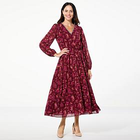 TWRHLL by Christie Brinkley V-Neck Long-Sleeve Maxi Dress
