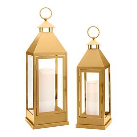 Unmatched 2-piece Set Flameless Lanterns with Holiday Bows