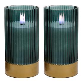 Unmatched Set of 2 Ribbed Glass Flameless Candles