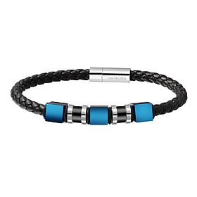 Van Heusen Men's 3-Bead Braided Leather Bracelet 