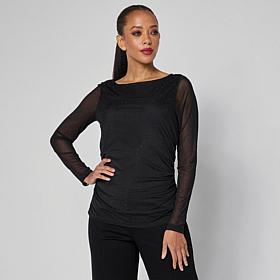 Vivica A. Fox Collection Rhinestone Mesh Knit Shirt