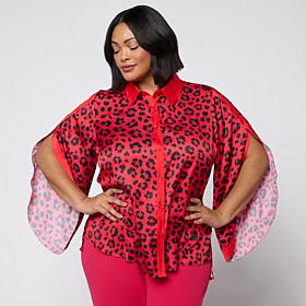 Vivica A. Fox Collection Split-Sleeve Button-Down Top