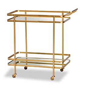 Wholesale Interiors Destin Metal and Glass 2-Tier Mobile Wine Bar Cart
