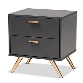 Wholesale Interiors Kelson Dark Grey and Gold Wood 2-Drawer Nightstand
