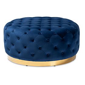 Wholesale Interiors Sasha Velvet Upholstered Round Cocktail Ottoman