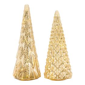 Winter Lane 2-piece Set Twinkle Effect Glass Trees with 6-Hour Timer