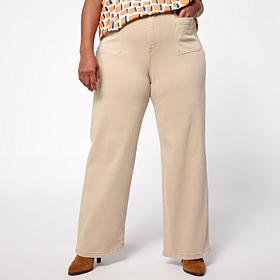 WynnDenim Wide Leg Twill Pant with Patch Pockets