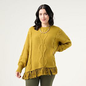 Wynne Collection Cotton Blend Fringe Sweater